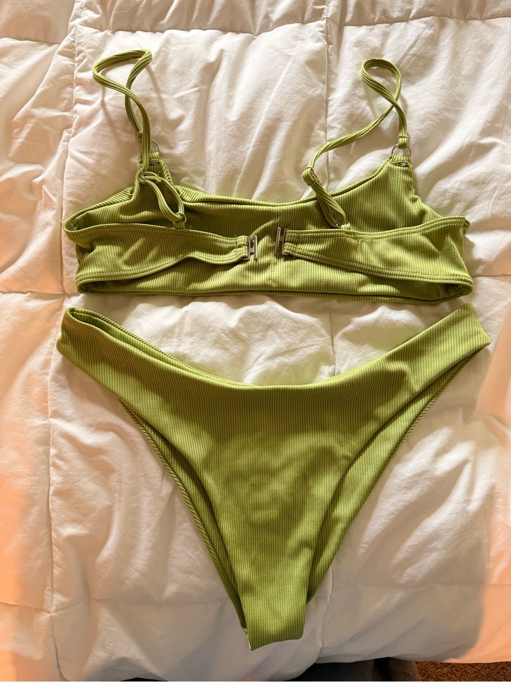 Zaful Lime Green Ribbed Bikini Set